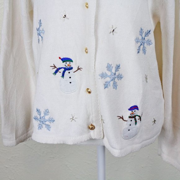 Crystal Kobe vintage 90s white Christmas snowflake sweater cardigan - Picture 3 of 8
